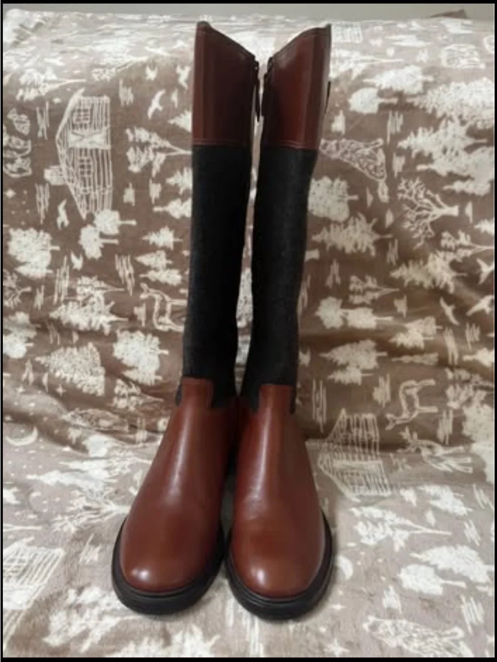 Tory Burch Brown Leather and Gray Wool  Boots